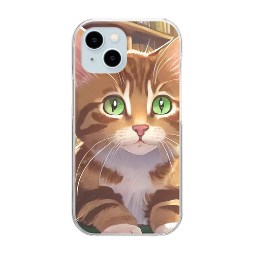 茶猫と図書室 Clear Smartphone Case