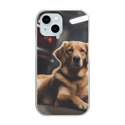 ガレージにいる犬 Clear Smartphone Case