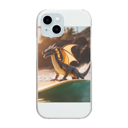 ドラゴンがサーフィンをしています Clear Smartphone Case