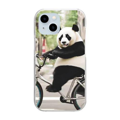 街の中を自転車で走るパンダ Clear Smartphone Case