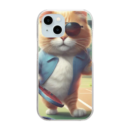 サングラス姿のお洒落な猫がテニスいいよ！ Clear Smartphone Case