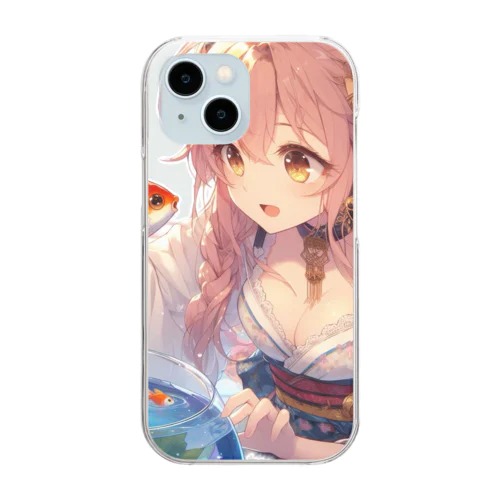 金魚と浴衣姿の女の子 Clear Smartphone Case