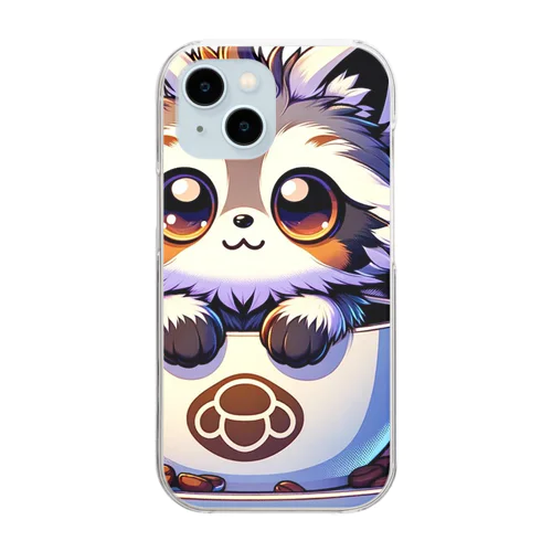 にゃんコーヒー タヌキ猫 Clear Smartphone Case