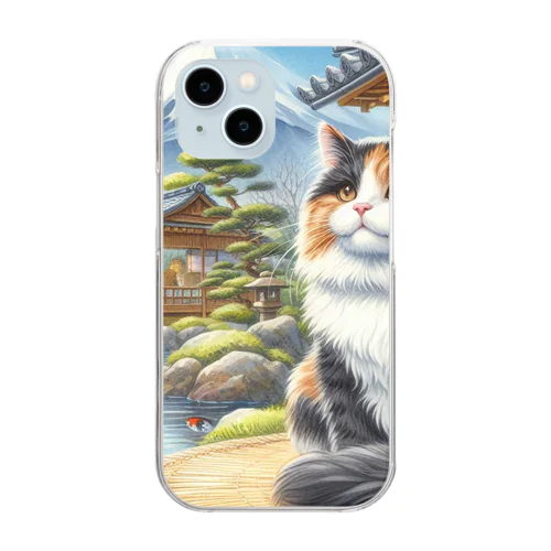 ネコ＆富士山 Clear Smartphone Case