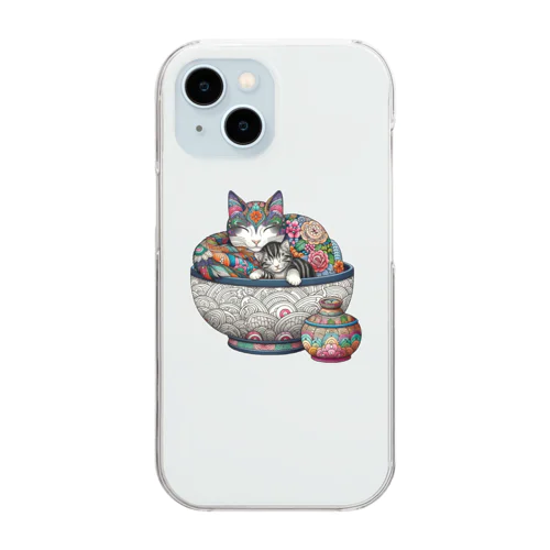 和柄ねこ　親子鍋 Clear Smartphone Case