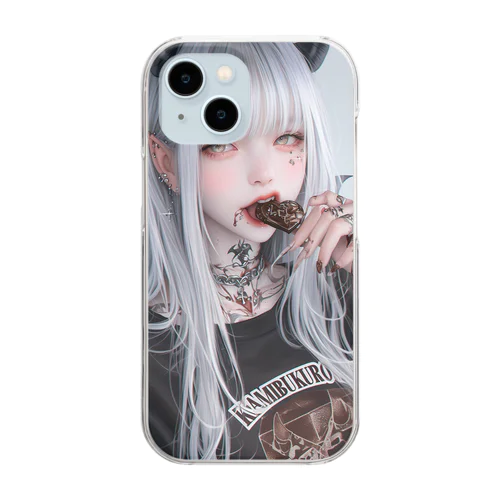 チョコを咥える悪魔美女 Clear Smartphone Case