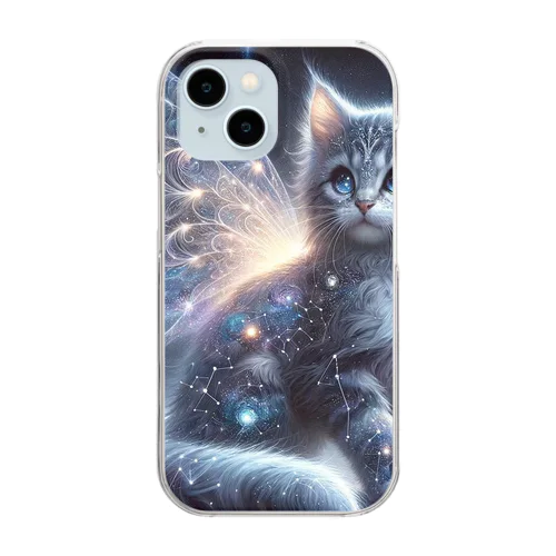 星空の舞、夜を守る猫 Clear Smartphone Case