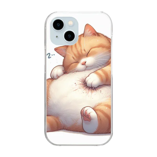 イビキをかいて眠るポッチャリ猫 Clear Smartphone Case