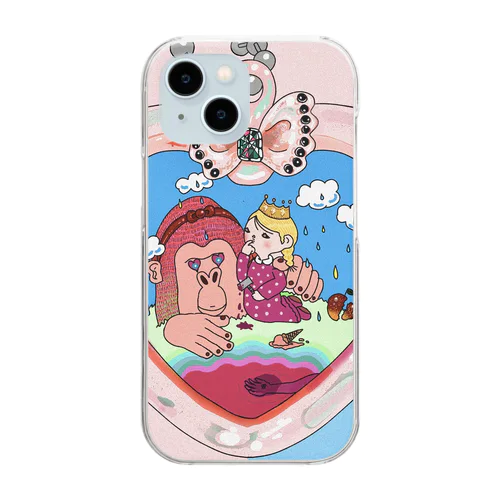 ハートシェイカーに閉じ込められたゴリラと女の子 Clear Smartphone Case