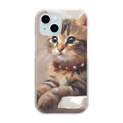 猫の絵画風イラストグッズ Clear Smartphone Case