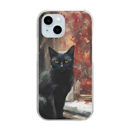 絵画風の黒猫🐈‍⬛ Clear Smartphone Case