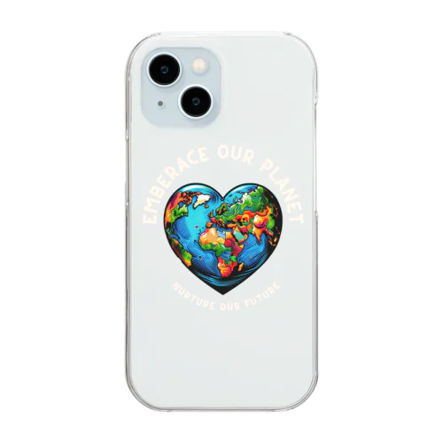 地球の日　Earth day 地球　ハート　ブルー Clear Smartphone Case