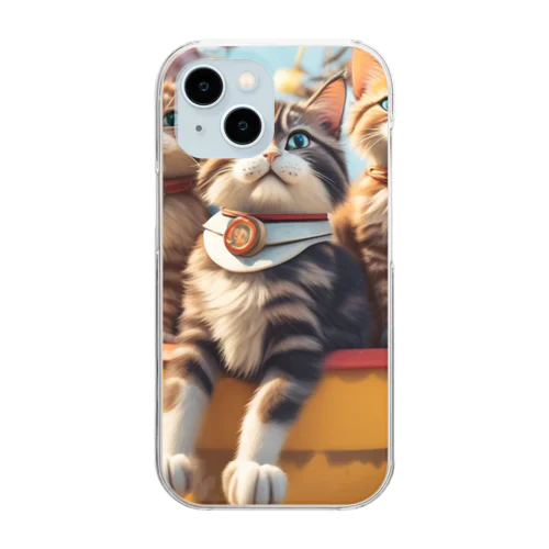 遊園地で遊ぶ猫の家族 Clear Smartphone Case