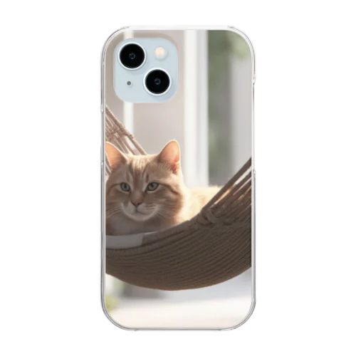 ハンモックでくつろいでいる猫 Clear Smartphone Case