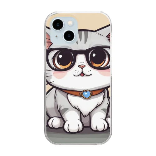 ネコ　メガネをかけている Clear Smartphone Case