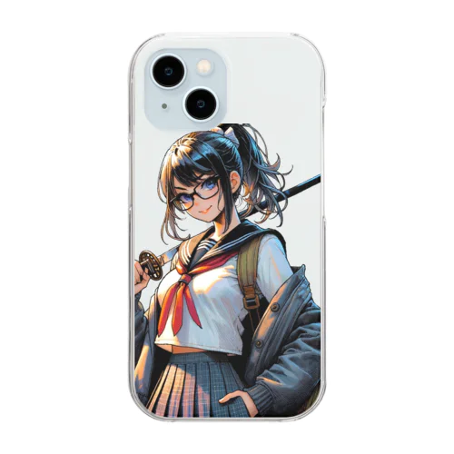 刀と眼鏡と制服 Clear Smartphone Case