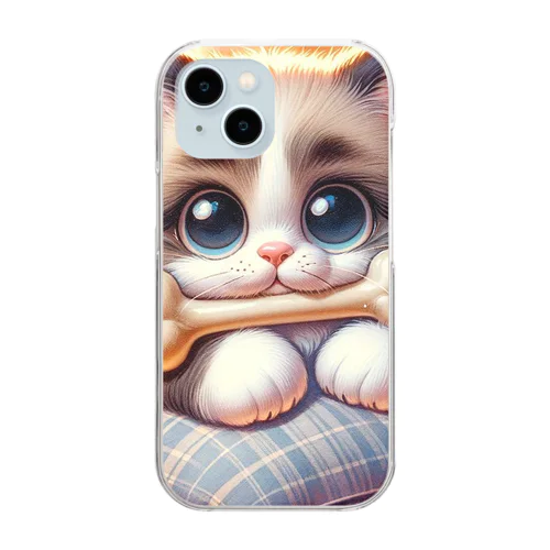 骨をくわえた猫ちゃん Clear Smartphone Case