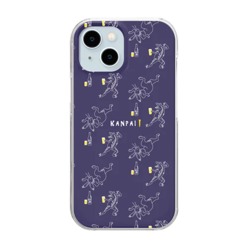 名画 × BEER（鳥獣戯画）白線画-pattern-紫 Clear Smartphone Case