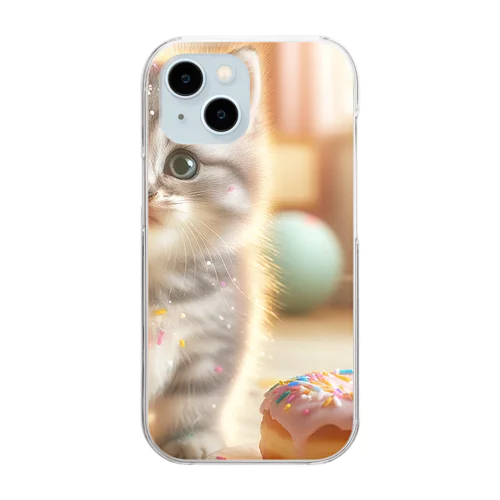 もふもふな子猫と甘いドーナツ Clear Smartphone Case