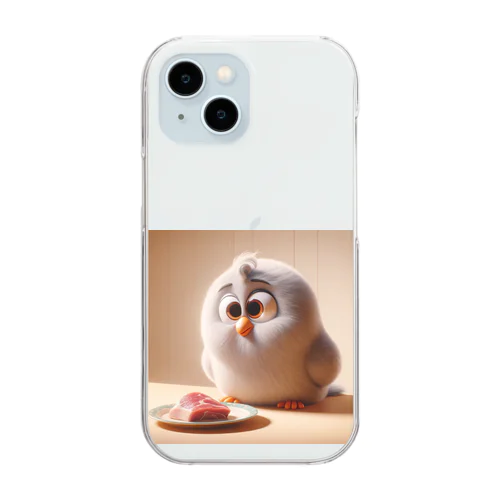 フサフサの鳥が、美味しそうな餌を見つけた様子 Clear Smartphone Case