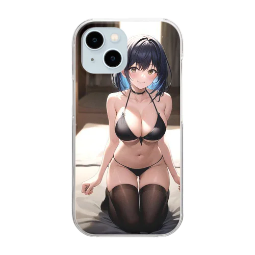 黒いビキニの女の子3（青髪Ｖｅｒ．） Clear Smartphone Case