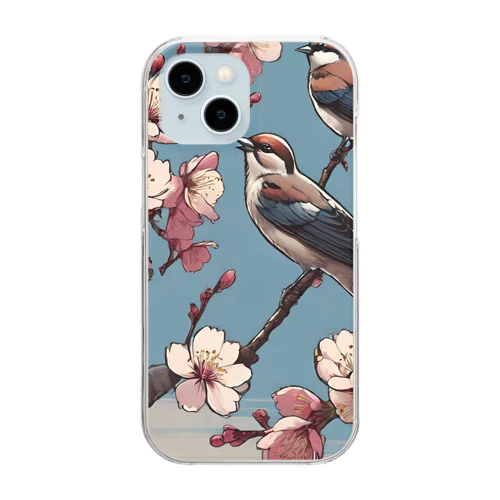 桜と雀（Cherry blossom & sparrow)  01 Clear Smartphone Case