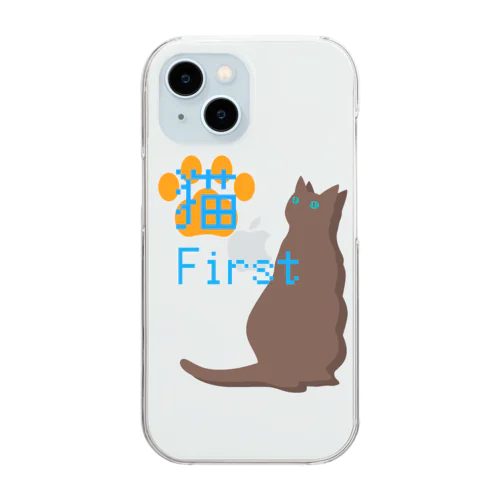 猫ファースト - 猫Tシャツ Clear Smartphone Case