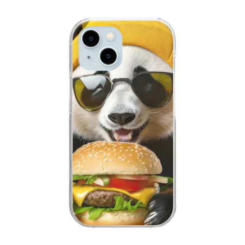 ハンバーガーを食べるパンダ Clear Smartphone Case
