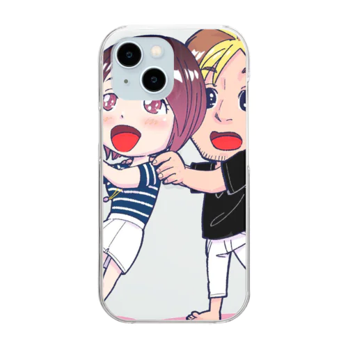 バツ2バツ1再婚夫婦イラスト Clear Smartphone Case