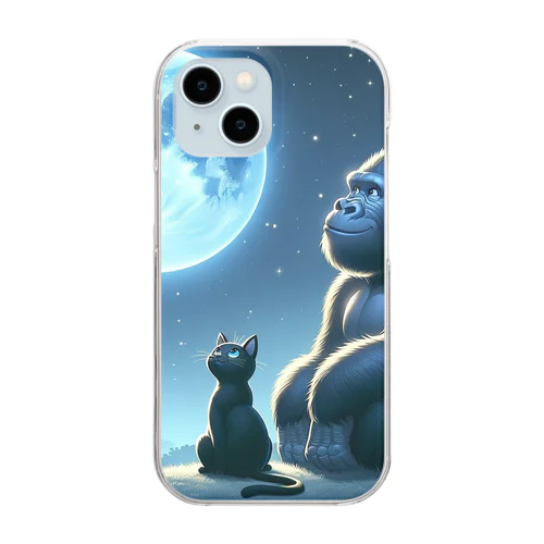 ありそうでなさそうな猫とゴリラの友情♪ Clear Smartphone Case