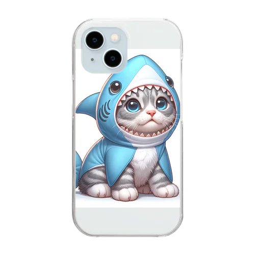 サメのフードを被った子猫 Clear Smartphone Case