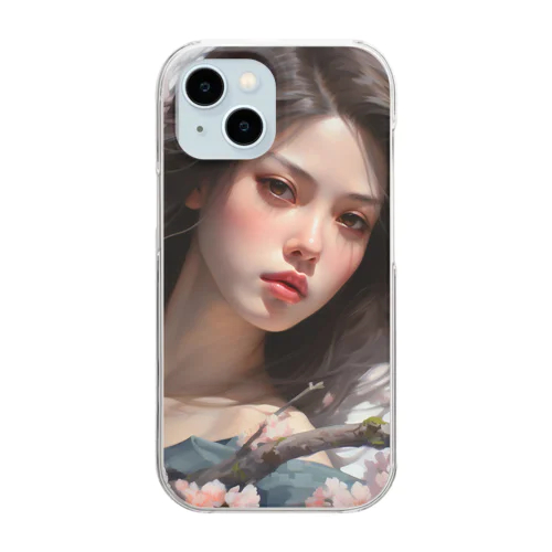 桜の花の中かで、、女性　なでしこ1478 Clear Smartphone Case