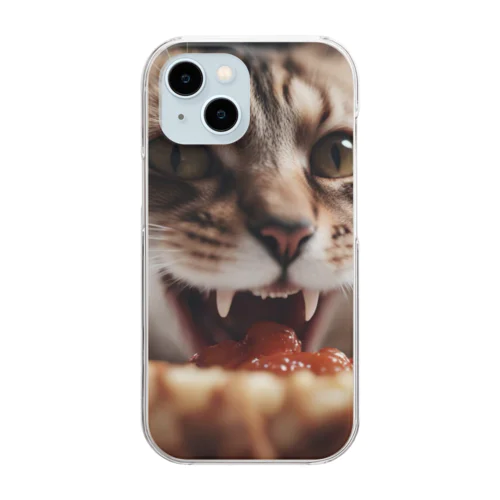 ごはんを食べている猫 Clear Smartphone Case