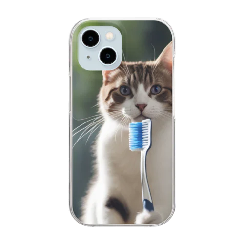 歯ブラシ猫 Clear Smartphone Case