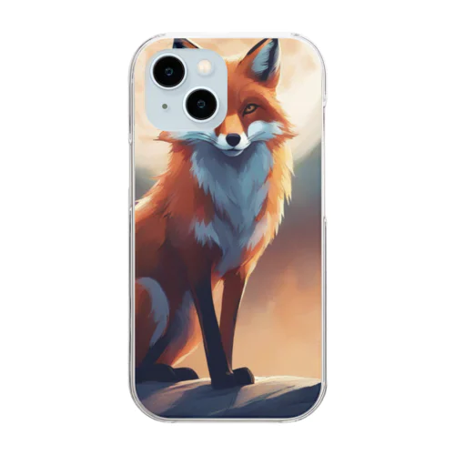 月の光に輝く夜の狐 Clear Smartphone Case