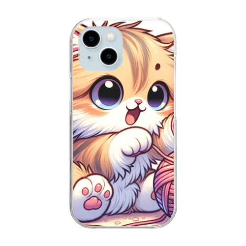 毛糸で遊ぶ子猫 Clear Smartphone Case