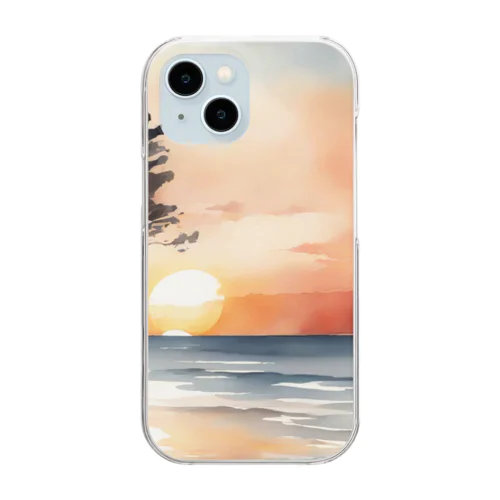 夕日に染まる海を背 Clear Smartphone Case