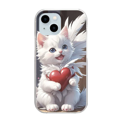 ハートを抱いた子猫 Clear Smartphone Case