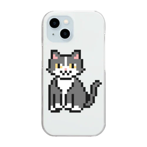 ハチワレ猫のドット絵 Clear Smartphone Case