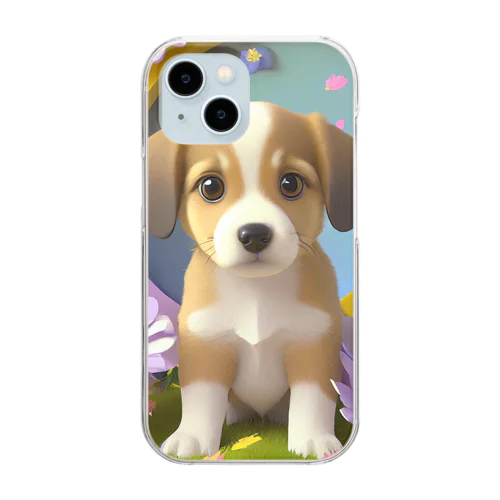 陽気な子犬と春の花々 Clear Smartphone Case