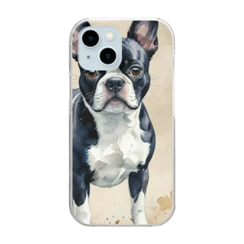 ボストン・テリア　Boston Terrier　水彩画風 Clear Smartphone Case