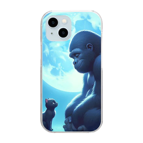 不思議な世界のゴリラと黒猫の友情♪ Clear Smartphone Case