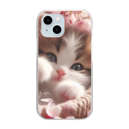 桜と子猫 Clear Smartphone Case