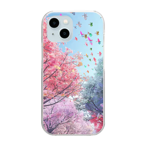 自然の美しい木々と鳥　なでしこ1478 Clear Smartphone Case