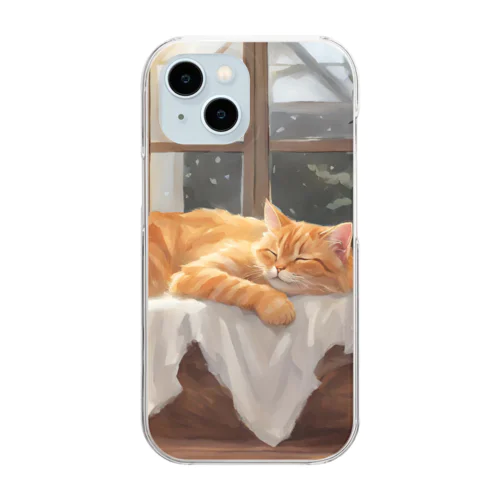 窓辺で寝てる猫 Clear Smartphone Case