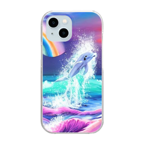 虹をかけるイルカ Clear Smartphone Case