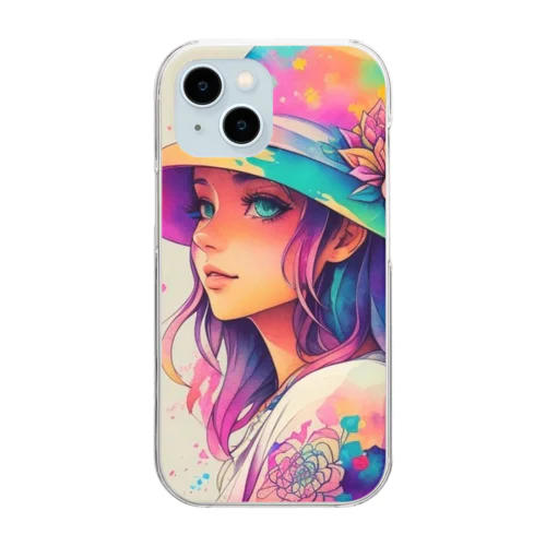 お花を飾った帽子をかぶった少女　BLUE PLUM  691 Clear Smartphone Case