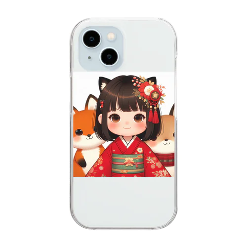 狐娘とかわいい狐 Clear Smartphone Case