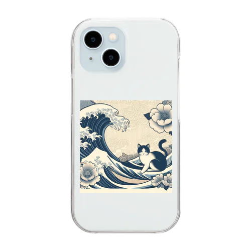 和紋様 x 猫　波間の休息 Clear Smartphone Case