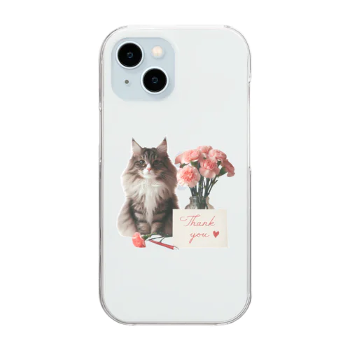 猫とカーネーション Clear Smartphone Case